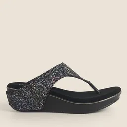 metro Women Embellished Thong-Strap Wedges  image 2