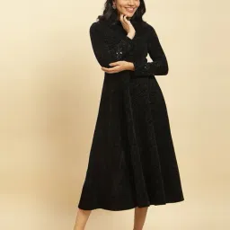 Women Ribbed Fit & Flare Winter Dress image 2