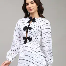 Shein Cute Peasant Sleeve Bow Detail Polka-Dot Print Skater Dress image 2