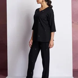 berrybird Women Floral Print Woven Top & Pyjamas Set image 2