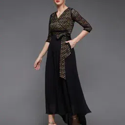 miss chase Women Floral Print Fit & Flare Dress with Wrap-Up Front image 2