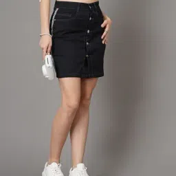 owen hart Women Button-Front A-Line Denim Skirt image 2