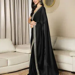 ri-wah Women Design Lace work Satin Solid Pre-stitched Saree Pre-stitched Saree image 2