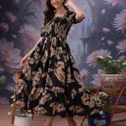 ptvize Women Leaf Fit And Flare Dress image 2