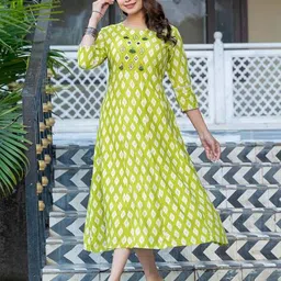 pragudo Women Printed A-Line Round-Neck Dress image 2