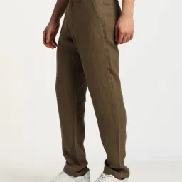 proearth by azorte Men Regular Fit Flat-Front Linen Trousers image 2