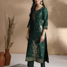 svaraa Women Woven Straight Kurta Set image 2