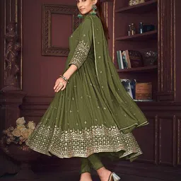 zeelpin Women Embroidery Semi-Stitched Anarkali Dress Material image 2