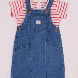 pantaloons baby Denim Dungaree with Striped T-Shirt image 2