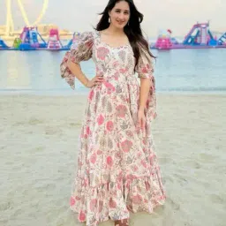 revangi Women Floral Print Gown Dress image 2