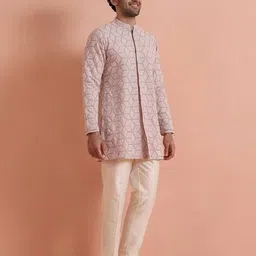 kisah Men Embroidered Regular Fit Long Kurta with Mandarin Collar image 2