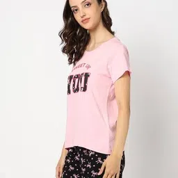 yousta Women Typographic Print Round-Neck T-Shirt image 2