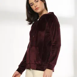 teamspirit Women Velour Regular Fit Zip-Front Hooded Sweatshirt image 2