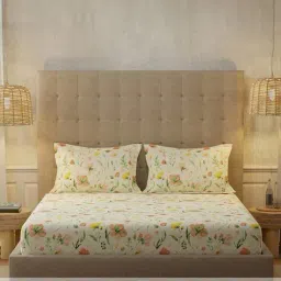 urban space Floral Print King Fitted Size Bedsheet with Pillow Covers image 2