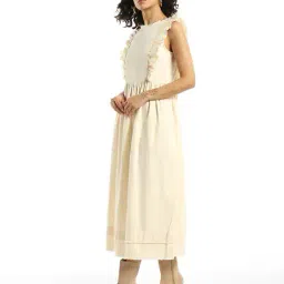 asos design Women High-Neck Twill Midi Dress with Frill Shoulder image 2