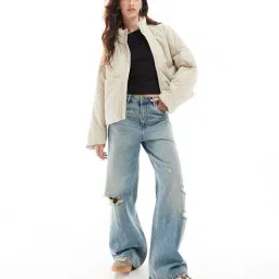 asos design Funnel Oversized Neck Puffer Jacket with Hood image 2