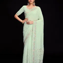 svaraa Women Embroidered Saree with Contrast Border image 2