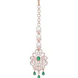 saraf rs jewellery Rose Gold Plated White AD studded Floral Mang Tikka image 2