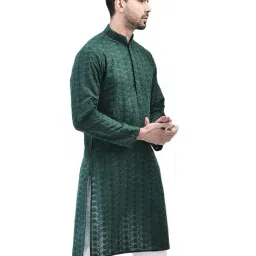 sg leman Men Embroidered Regular Fit Long Kurta with Mandarin Collar image 2