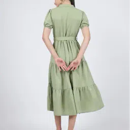 Shein Elegant Puff Sleeve Front Pleated Tiered Midi Dress image 2