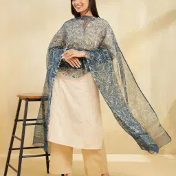 fabindia Women Printed Dupatta with Stitched Hem image 2