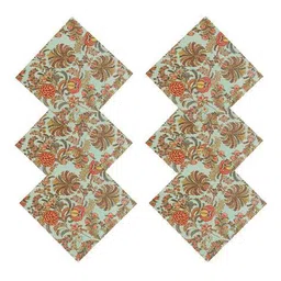 handicraft-palace 6 Pieces Floral Block Print Cotton Dinner Table Napkins image 2
