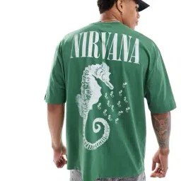 asos design Unisex Nirvana Seahorse Graphic Print Oversized License Band Crew-Neck T-Shirt image 2