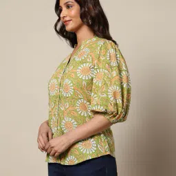 indie picks Handblock Print Cotton Straight Top image 2