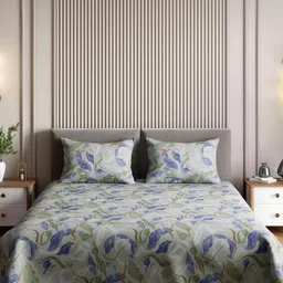 haus & kinder 186 TC Leaf Print Double Bedsheet with Pillow Covers image 2