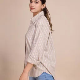 house of mira Women Cotton Oversized Fit Stripes Shirt image 2