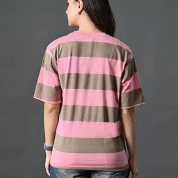 black dust Women Striped Relaxed Fit Crew-Neck T-Shirt image 2