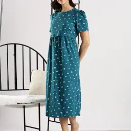 9shines label Women Floral Print Nightgown with Puff Sleeves image 2