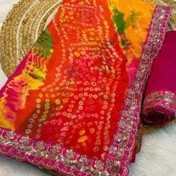 peachmode Women Bandhani Printed Georgette Saree  image 2