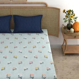 goddess decor 280 TC Floral Print Fitted Double Bed Sheet with Pillow Covers image 2