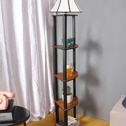 devansh Wooden Shelf Floor Lamp with Cotton Shade image 2