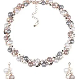 yellow chimes Pearl Beaded Necklace & Earings Set image 2