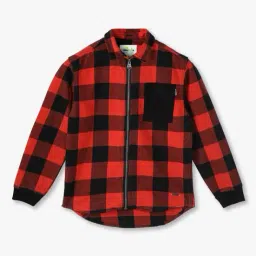 point cove Boys Checked Slim Fit Zip-Front Hooded Shirt with Patch Pocket image 2