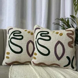 export house Set of 5 Embroidered Cushion Covers with Stitch Detail image 2