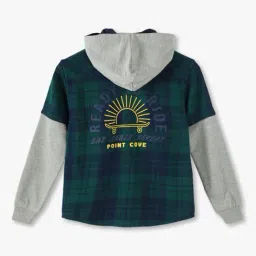 point cove Boys Checked Slim Fit Cotton Hooded Shirt image 2