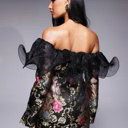 asos design Off-Shoulder Jacquard Ruffled Mini Dress image 2