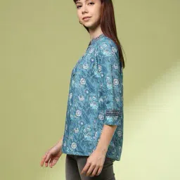 acai Women Floral Print Relaxed Fit Cambric Cotton Tunic image 2