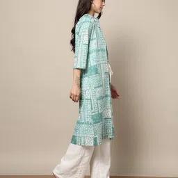 indie picks Handblock Print Cotton Long Jacket image 2