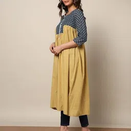 indie picks Sanganeri Handblock Print Cotton Kurta with Pocket image 2