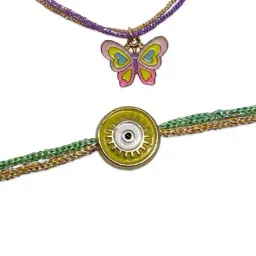 digital dress room Set of 2 Gold-Plated Butterfly & Sea Shell Charms Thread Tie-Up Rakhi Bracelets image 2