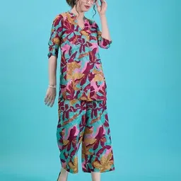 amarasha Women Floral Print Top & Pants Co-Ord Set image 2