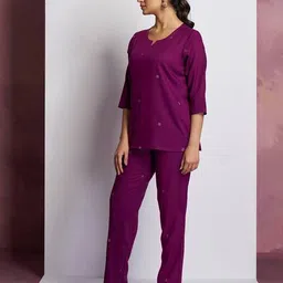 the cloth crow Women Floral Woven Top & Pyjamas Set image 2