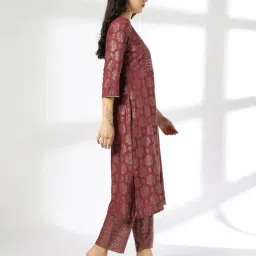 avaasa set Women Floral Print Straight Kurta with Pants image 2
