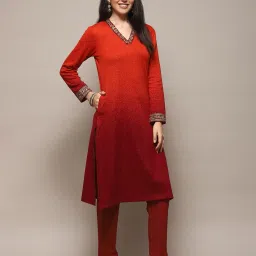biba Women Yarn-Dyed Straight Kurta with Pants image 3