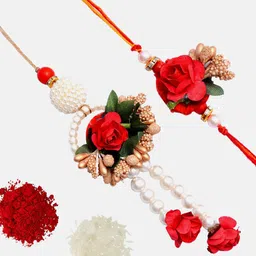 silvermerc designs Pack of 2 Embellished Floral Rakhi Bracelets image 3