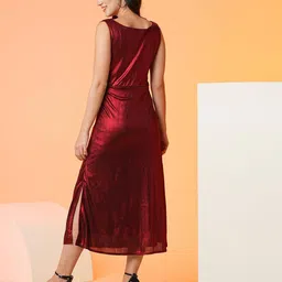 globus Women Cowl Neck Side Slits Shiny A-Line Midi Party Dress image 3